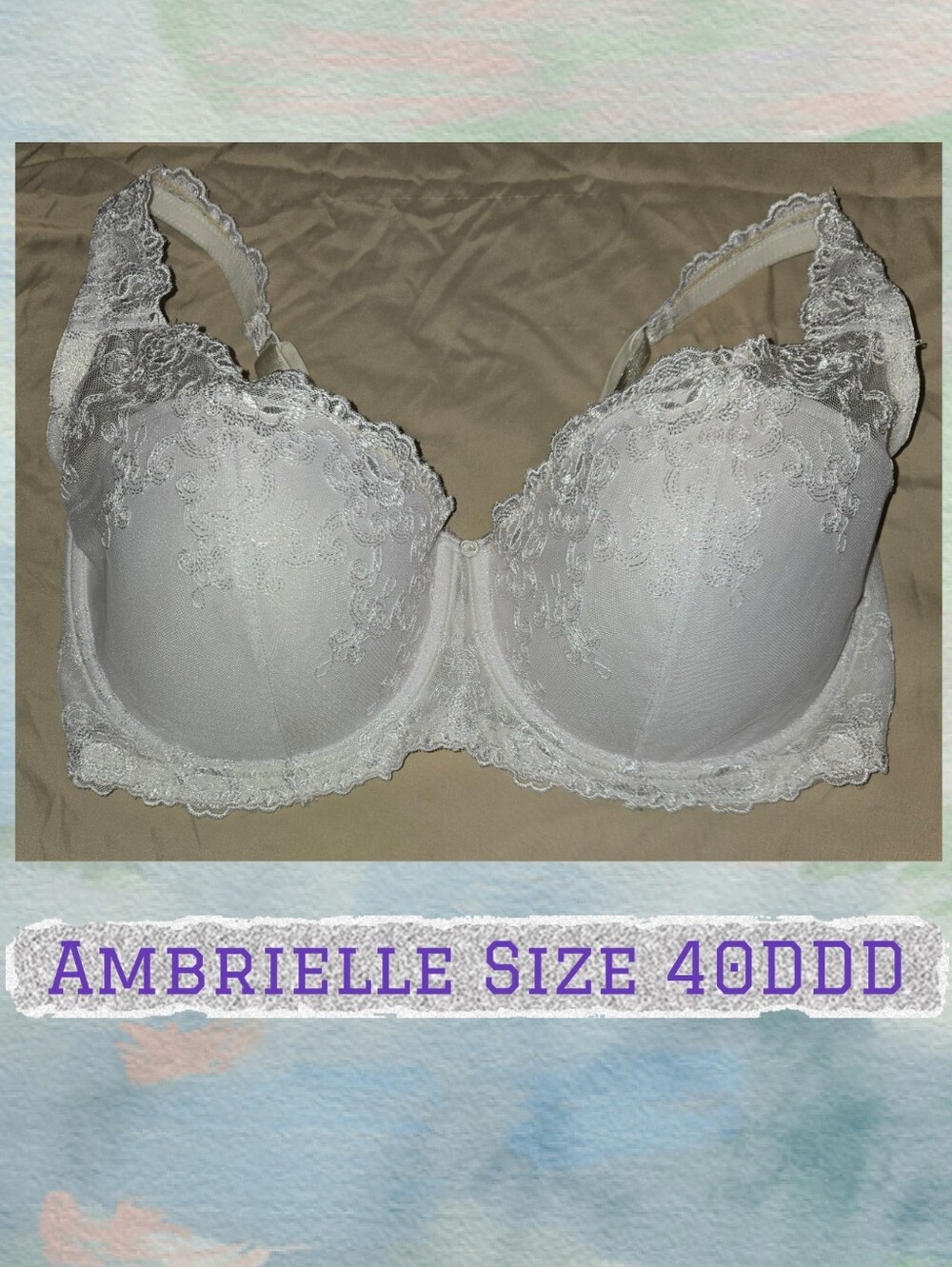 Ambrielle Lace Underwire Bra - White - 40DDD